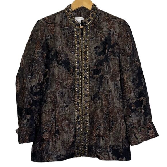 Chico’s Stunning Jewel Shireen Jacket 7/8 Sleeve Bejeweled Shimmery 1 Medium / 8 - Picture 1 of 10